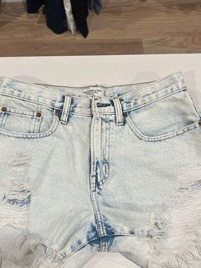 Abercrombie & Fitch Light Blue Distressed Denim Shorts